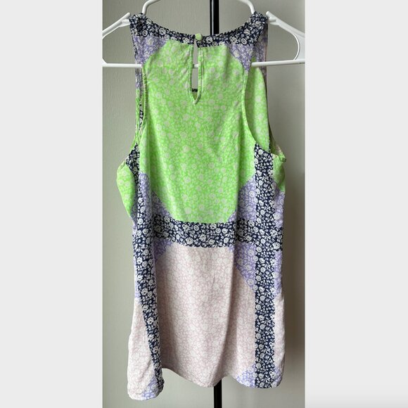J. Crew Colorblock/Patchwork Windowpane Ditsy Floral Silk Tank - Size 4 - Picture 4 of 7